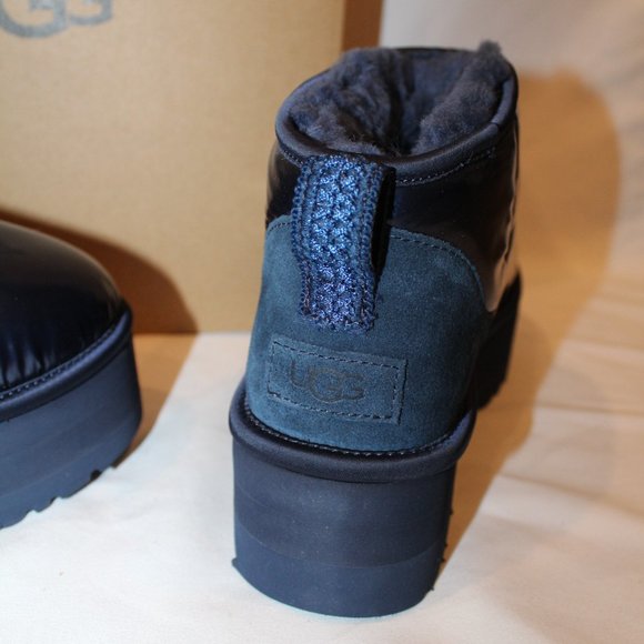 NIB UGG ULTRA MINI WOMEN'S PUFFER PLATFORM METALLIC BLUE BOOTS‎ - Picture 3 of 9